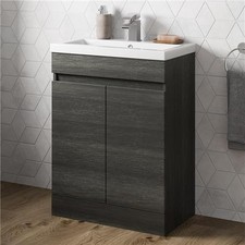 600mm Bathroom Vanity Unit Basin 2 Door Storage Cabinet Furniture Charcoal Grey