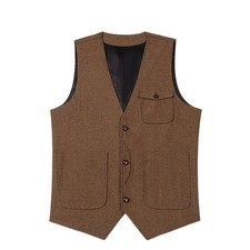 Mens Tweed Waistcoat Vintage Western Wool Herringbone Cowboy Vest UK TOPS