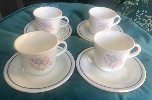 Pyrex blue iris cups - pyrex,