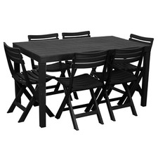 Rectangle Garden Plastic Patio Dining Table & Folding Chairs Outdoor Furniture