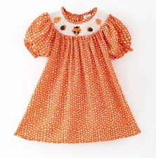 NEW Boutique Thanksgiving Turkey Girls Smocked Embroidered Dress