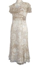 Michel Ambers Elegant Pure Silk Beige & Cream Ruffle Occasions Dress UK10-12 VGC