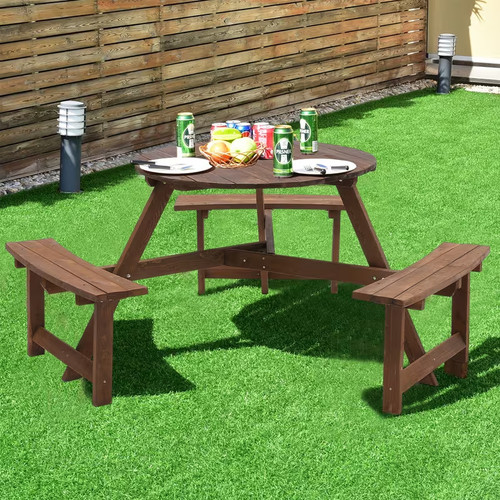 Seater round wooden picnic - wooden,
