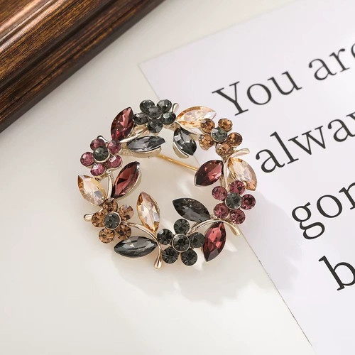 Flowers crystals brooch - crystals,
