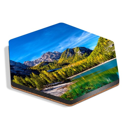 Hexagon mdf coaster - mdf, lake