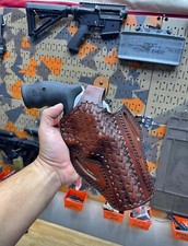Leather Belt Holster Fits Ruger GP100, SP101 - Thumb Break - Basket Weave