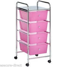 VonHaus Pink 4 Drawer Make Up Mobile Home Office Beauty Salon Storage Trolley