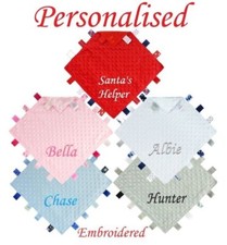PERSONALISED BABY TAGGIE TAGGY COMFORTER BLANKET FLEECE SOFT SATIN BOY GIRL 