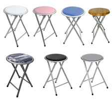 Folding Round Stool Metal Frame Soft Padded Portable Seat Space Saving Kitchen