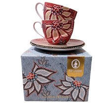 Pip Studio Cappuccino Cups & Saucers Flower Festival Dark Pink Set of 2