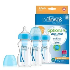 Dr. Brown's Options+ Anti-Colic Baby Bottles, 270ml, 2 Pack, Blue, BPA-Free