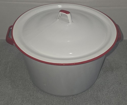 Vintage enamelware white red - white,