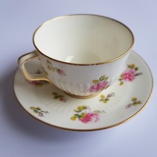 Antique 1890s Mintons porcelain tea cup & saucer pink rose hand painted England 
