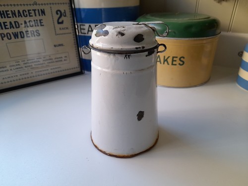 Vintage white enamel jug flask - vintage,