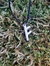 Viking Rune Necklace - Cast And Hammered Pewter - Fehu - Luck Wealth Rune