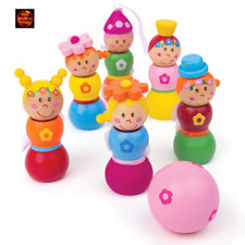 Wooden Fairy Skittles - 6 Colourful Fairy Skittles with ball - New in Box