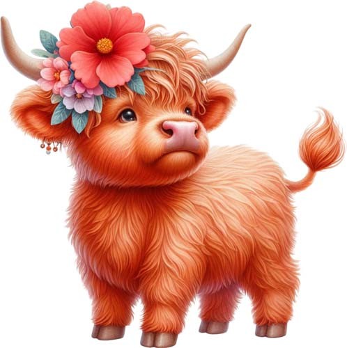 Funny rose highland cow - funny, wall