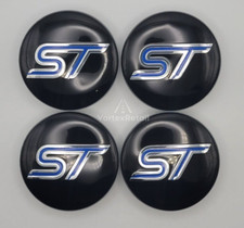 SET OF 4 ST BLUE & BLACK 54mm ALLOY WHEEL CENTRE CAPS FOCUS FIESTA KA KUGA FORD