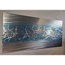 Modern abstract Contemporary metal wall art. Charged. Teal and Silver 