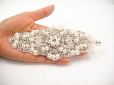 Diamante Pearls Bridal Dress Applique Beaded Motif Rhinestone Dancing Dress Trim