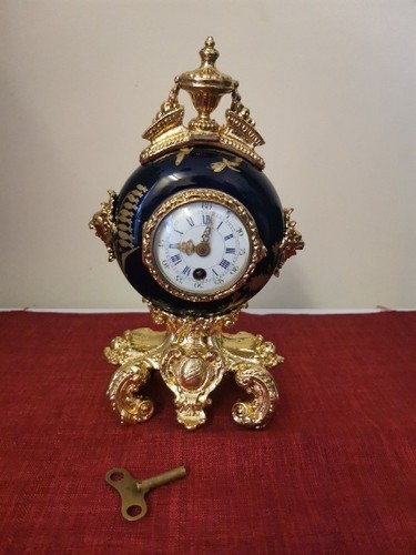 French gilt porcelain clock - french,