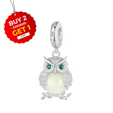 Glowing Owl S925 Sterling Silver Bead Charm for Women