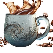 Sea Glass Wave Mug Handblown 12 Ounce Glass Drinkware for Tea Coffee and Wine