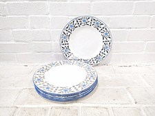 6 Wedgwood Blue & Silver Flowers Dinner Plates W717 luster platinum bone china