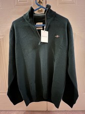 GANT Men's Superfine Lambswool Half Zip Knit Jumper, Tartan Green, with tags
