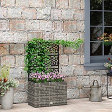 Garden PE Rattan Planter with Trellis, Raised Bed, 57x30x107cm, Mixed Grey