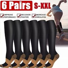 6 Pairs Medical Copper Compression Socks for Women&Men 20-30mmhg Knee High Socks