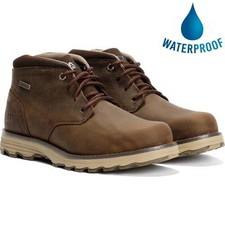 Caterpillar Mens Waterproof Ankle Boots Cat Elude Leather Brown Wide Fit Size 7-