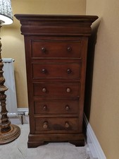 Antique Sleigh Style Louis Philippe Chest Of Drawers Wooden Tall Boy 6 Drawers