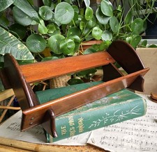 Antique Wooden Book Trough Stand Shelf Marquetry Rustic Old World Cottage