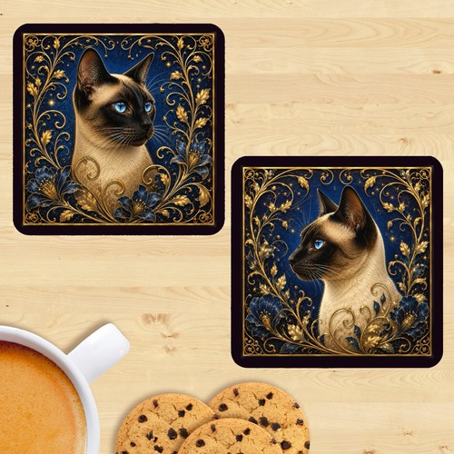 Siamese cat coasters set of - cat,
