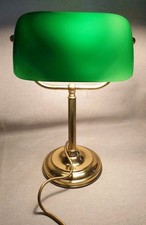 Vintage Style Wall Banker's Lamp – Green Glass Shade, Brass Finish