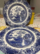 Vintage English Ironstone Tableware LTD Blue willow dinner plates x2