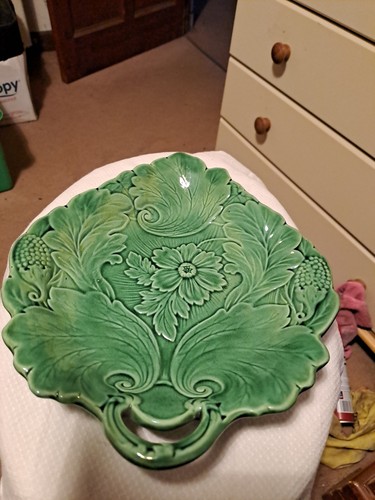 Antique green majolica poppy - antique,