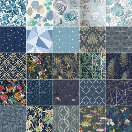 Blue wallpaper navy botanical - wallpaper,