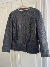 Vintage Size 14 Black Embossed Floral Leather By Wallace Sacks Jacket