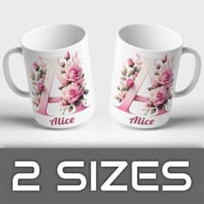 PERSONALISED FLORAL MUG Cup with Name Alphabet Letter Flower Present Birthday P