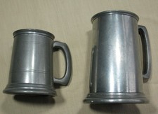 Two Vintage Sheffield Pewter Glass Bottom Tankards.