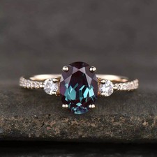 2.55 Ct Oval Cut Alexandrite Women's Wedding Ring 14K Solid Yellow Gold