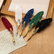Retro Calligraphy Feather Dip Pen With 5 Nib Set Quill Fountain Writing Gift lot