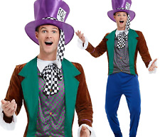 Adult Mens Mad Hatter Costume Alice Tea Party Fairytale Fancy Dress Outfit