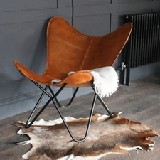 Handmade leather butterfly chair Leather accent chair BKF living room chair