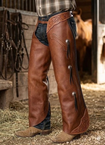 Brown genuine leather chaps - brown,