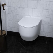 Bathroom Modern Rimless Wall Hung Toilet Pan WC With Soft Close Seat White