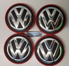 Original VW hub cap GTI R32-chrome/red 5G0601171B LYC set Golf from 2013