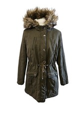 ATMOSPHERE green parka coat size 12 hooded faux fur trim Primark